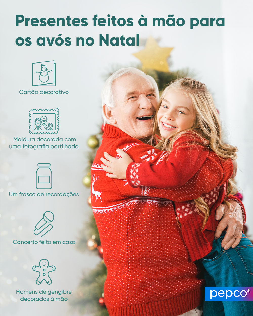 Infografia da Pepco Presentes feitos à mão para os avós no Natal.