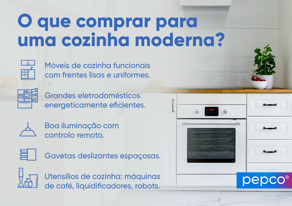 Infografia da Pepco: O que comprar para uma cozinha moderna