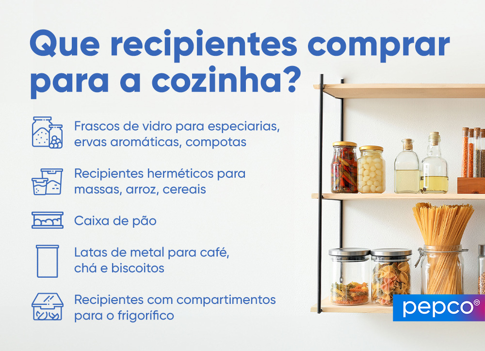 Infografia da Pepco “Que recipientes comprar para a tua cozinha?”