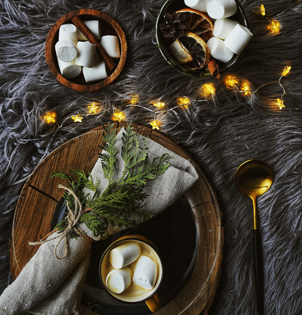 Decorações de Natal DIY: frutos secos e marshmallows, luzes