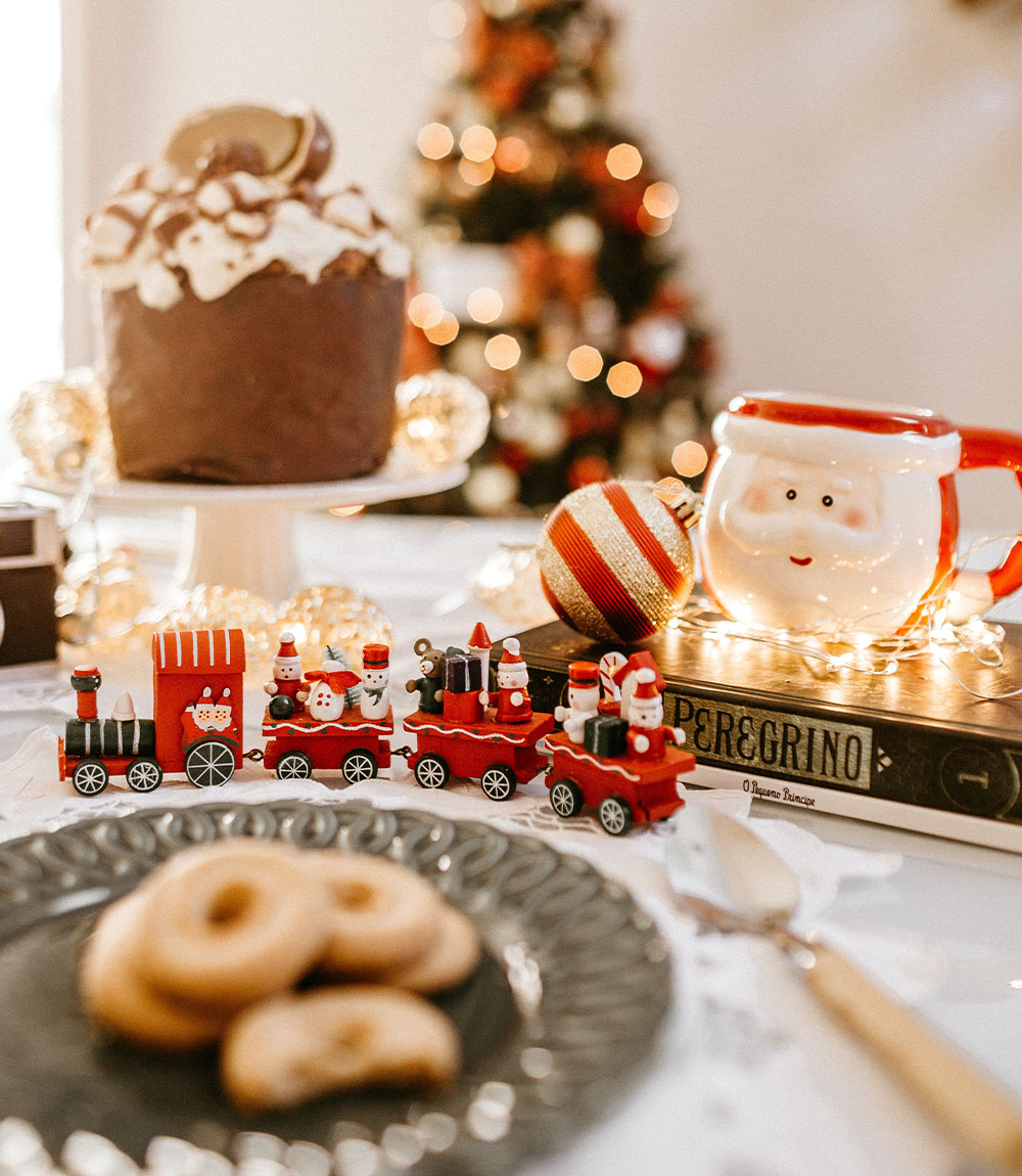 Decorações e presentes de Natal.