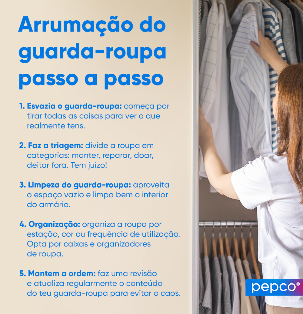 Infografia da Pepco sobre a limpeza do seu guarda-roupa