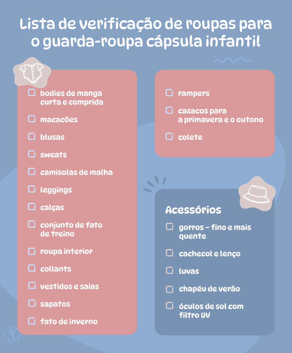 Lista de verificação de roupas para o guarda-roupa cápsula infantil 